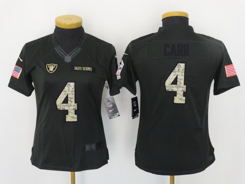 Las Vegas Raiders #4 CARR Olive Salute To Service Women NFL Jersey 02 Las Vegas Raiders #4 CARR Olive Salute To Service Women NFL Jersey 02