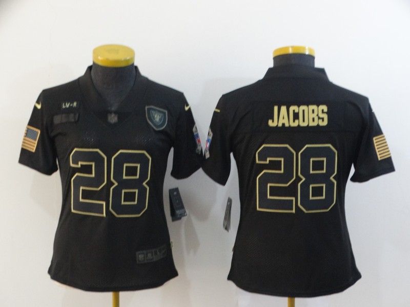 Las Vegas Raiders #28 JACOBS Black Gold Salute To Service Women NFL Jersey Las Vegas Raiders #28 JACOBS Black Gold Salute To Service Women NFL Jersey