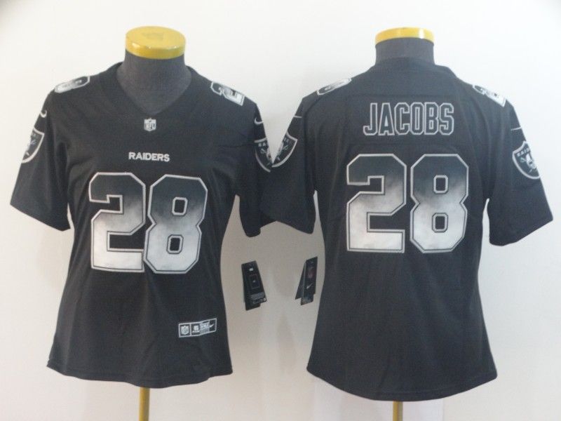 Las Vegas Raiders #28 JACOBS Black Smoke Fashion Women NFL Jersey Las Vegas Raiders #28 JACOBS Black Smoke Fashion Women NFL Jersey