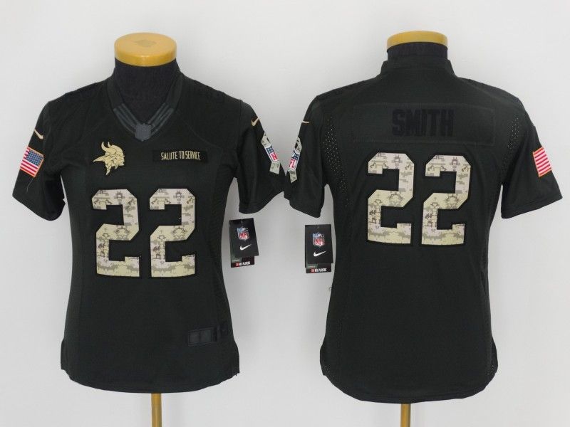 Minnesota Vikings #22 SMITH Olive Salute To Service Women NFL Jersey 02 Minnesota Vikings #22 SMITH Olive Salute To Service Women NFL Jersey 02