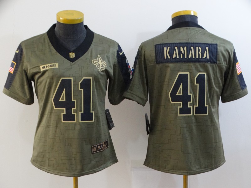 New Orleans Saints #41 KAMARA Olive Salute To Service Women NFL Jersey 03 New Orleans Saints #41 KAMARA Olive Salute To Service Women NFL Jersey 03