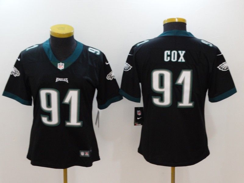 Philadelphia Eagles #91 COX Black Women NFL Jersey