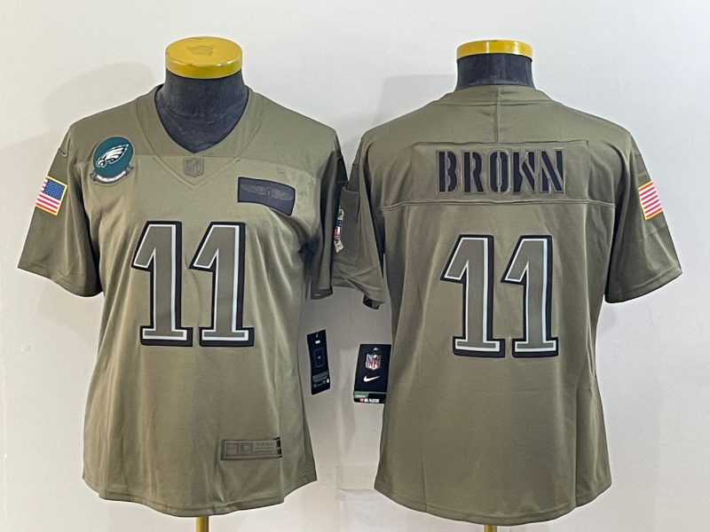 Philadelphia Eagles #11 BROWN Olive Salute To Service Women NFL Jersey 03 Philadelphia Eagles #11 BROWN Olive Salute To Service Women NFL Jersey 03