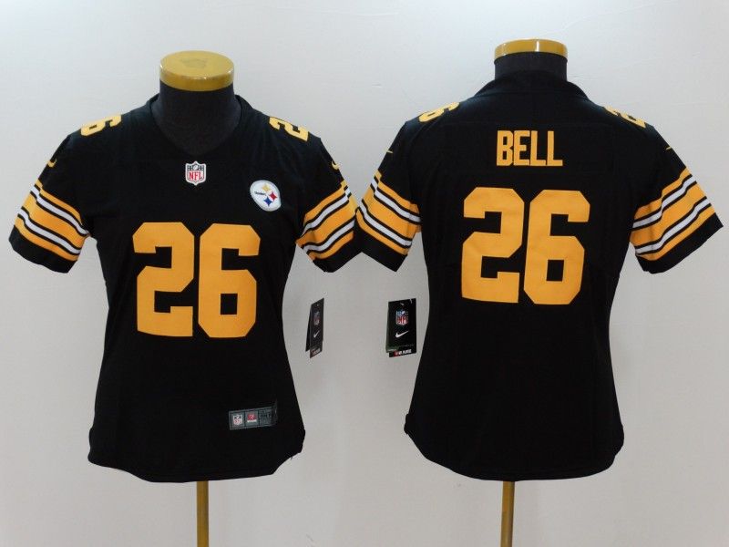 Pittsburgh Steelers #26 BELL Black Women NFL Jersey 02 Pittsburgh Steelers #26 BELL Black Women NFL Jersey 02