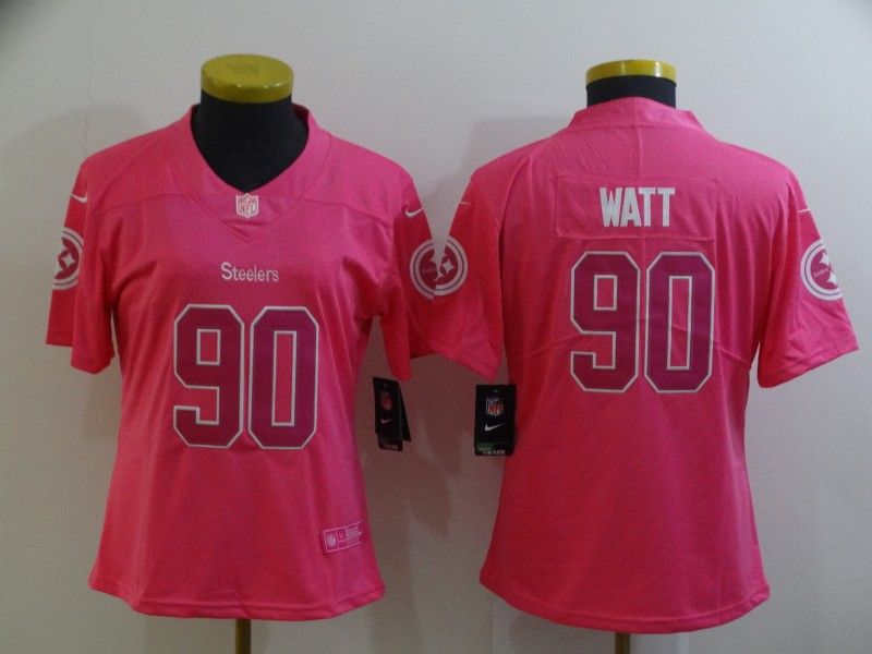 Pittsburgh Steelers #90 WATT Pink Fashion Women NFL Jersey Pittsburgh Steelers #90 WATT Pink Fashion Women NFL Jersey