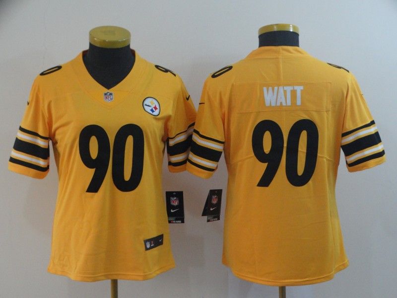 Pittsburgh Steelers #90 WATT Yellow Inverted Legend Women NFL Jersey Pittsburgh Steelers #90 WATT Yellow Inverted Legend Women NFL Jersey