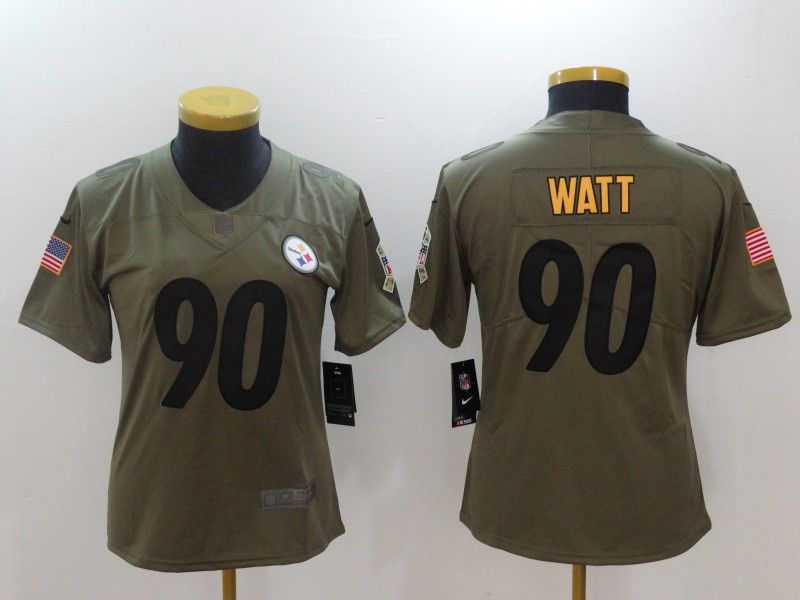 Pittsburgh Steelers #90 WATT Olive Salute To Service Women NFL Jersey Pittsburgh Steelers #90 WATT Olive Salute To Service Women NFL Jersey