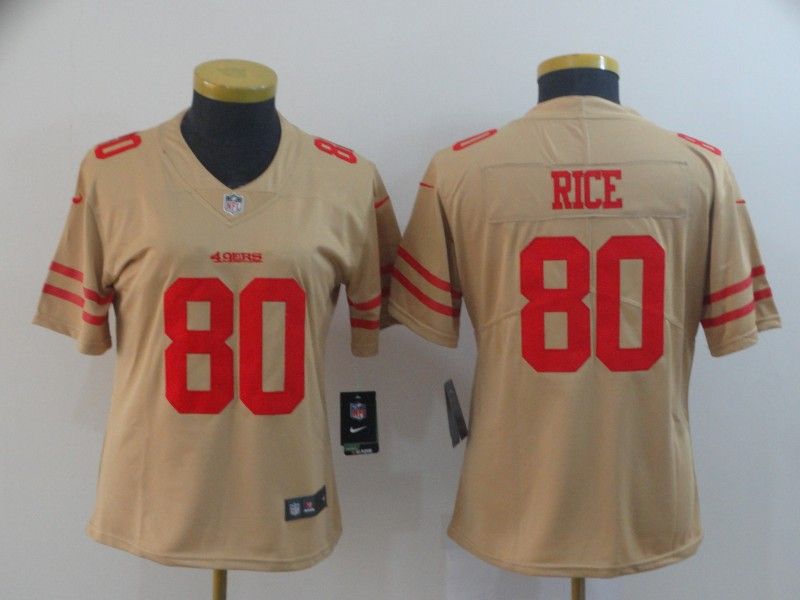 San Francisco 49ers #80 RICE Tan Inverted Legend Women NFL Jersey San Francisco 49ers #80 RICE Tan Inverted Legend Women NFL Jersey