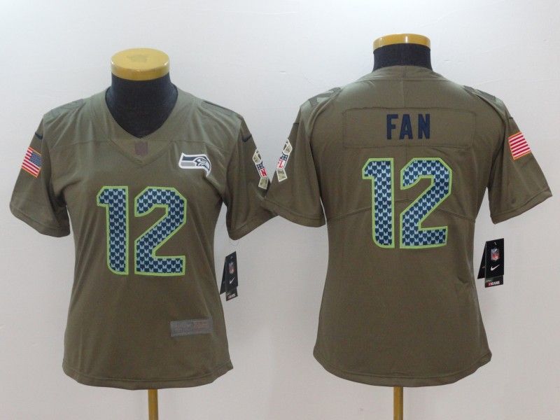 Seattle Seahawks #12 FAN Olive Salute To Service Women NFL Jersey Seattle Seahawks #12 FAN Olive Salute To Service Women NFL Jersey