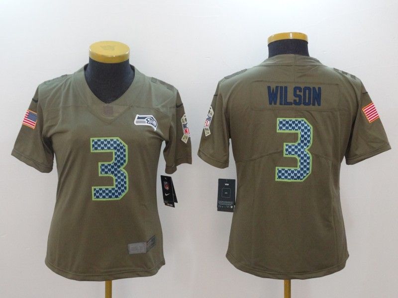 Seattle Seahawks #3 WILSON Olive Salute To Service Women NFL Jersey Seattle Seahawks #3 WILSON Olive Salute To Service Women NFL Jersey