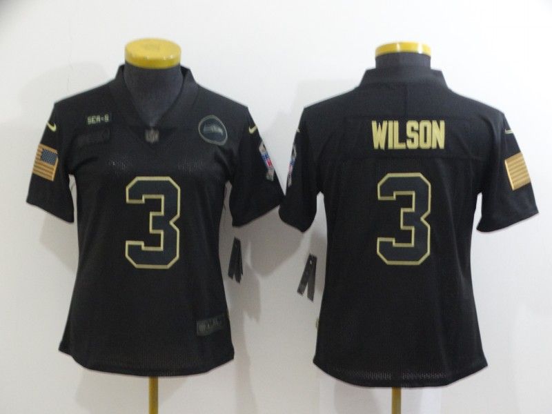 Seattle Seahawks #3 WILSON Black Gold Salute To Service Women NFL Jersey Seattle Seahawks #3 WILSON Black Gold Salute To Service Women NFL Jersey