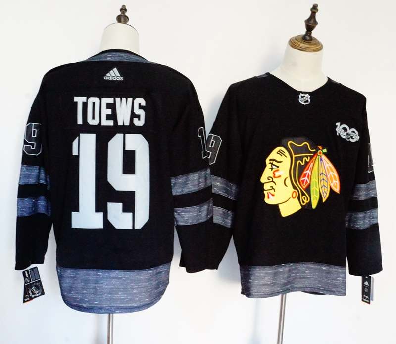 Chicago Blackhawks Black #19 TOEWS 100th Anniversary NHL Jersey Chicago Blackhawks Black #19 TOEWS 100th Anniversary NHL Jersey