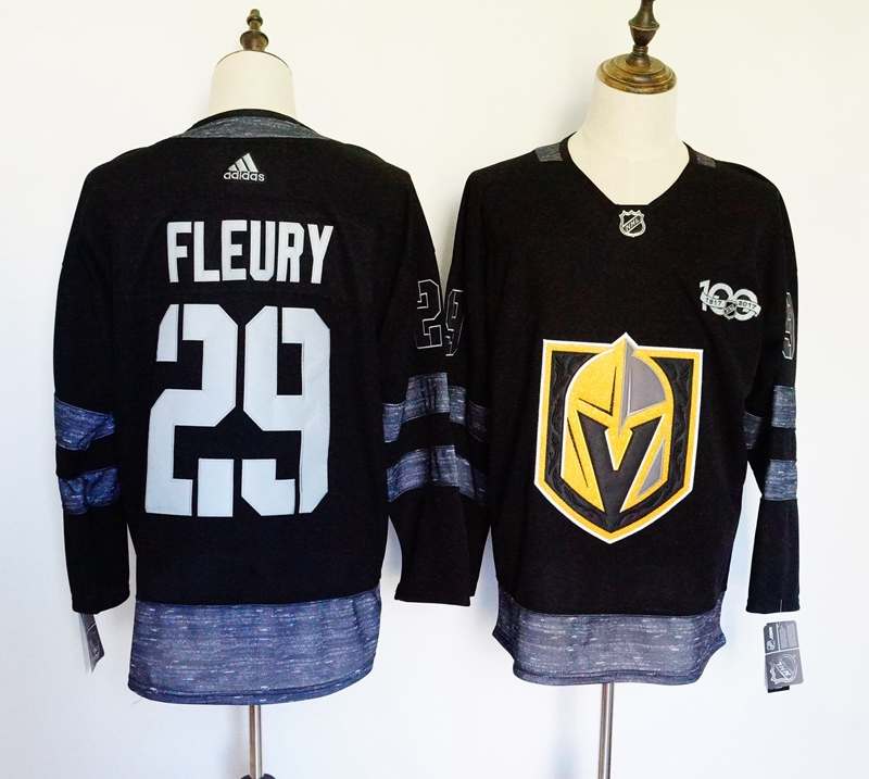 Vegas Golden Knights Black #29 FLEURY 100th Anniversary NHL Jersey Vegas Golden Knights Black #29 FLEURY 100th Anniversary NHL Jersey