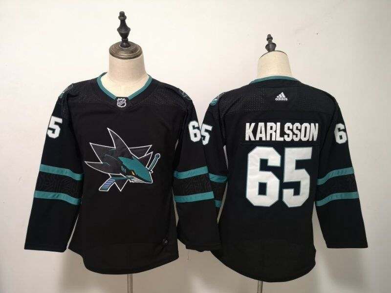San Jose Sharks #65 KARLSSON Black Women NHL Jersey San Jose Sharks #65 KARLSSON Black Women NHL Jersey