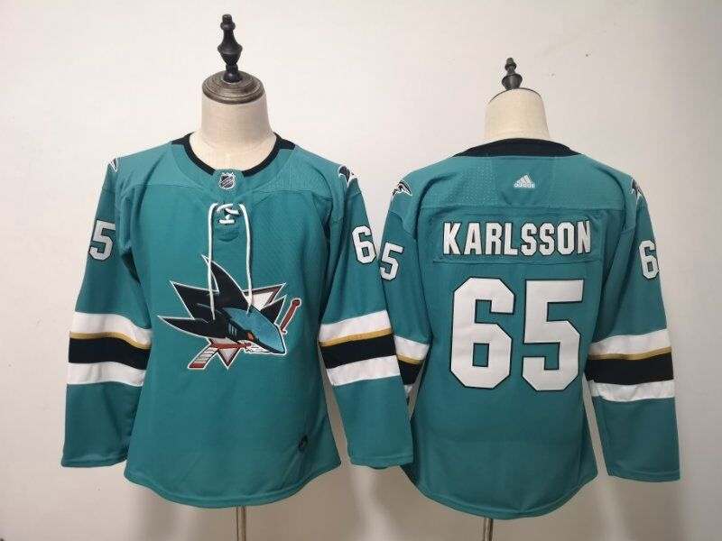 San Jose Sharks #65 KARLSSON Green Women NHL Jersey San Jose Sharks #65 KARLSSON Green Women NHL Jersey