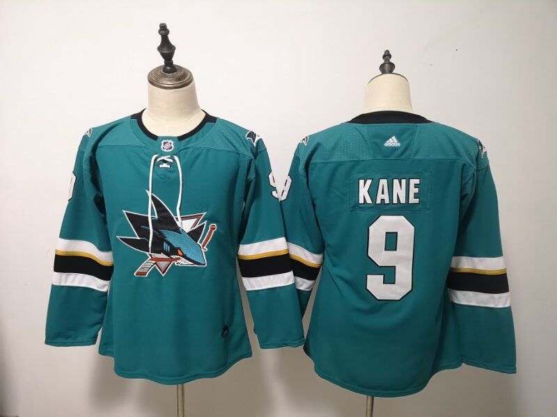San Jose Sharks #9 KANE Green Women NHL Jersey San Jose Sharks #9 KANE Green Women NHL Jersey