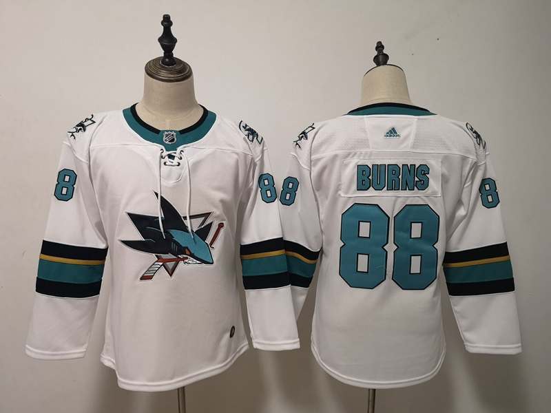 San Jose Sharks #88 BURNS White Women NHL Jersey San Jose Sharks #88 BURNS White Women NHL Jersey