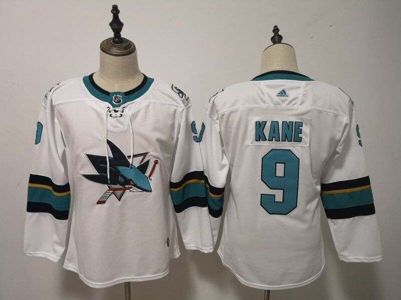 San Jose Sharks #9 KANE White Women NHL Jersey San Jose Sharks #9 KANE White Women NHL Jersey