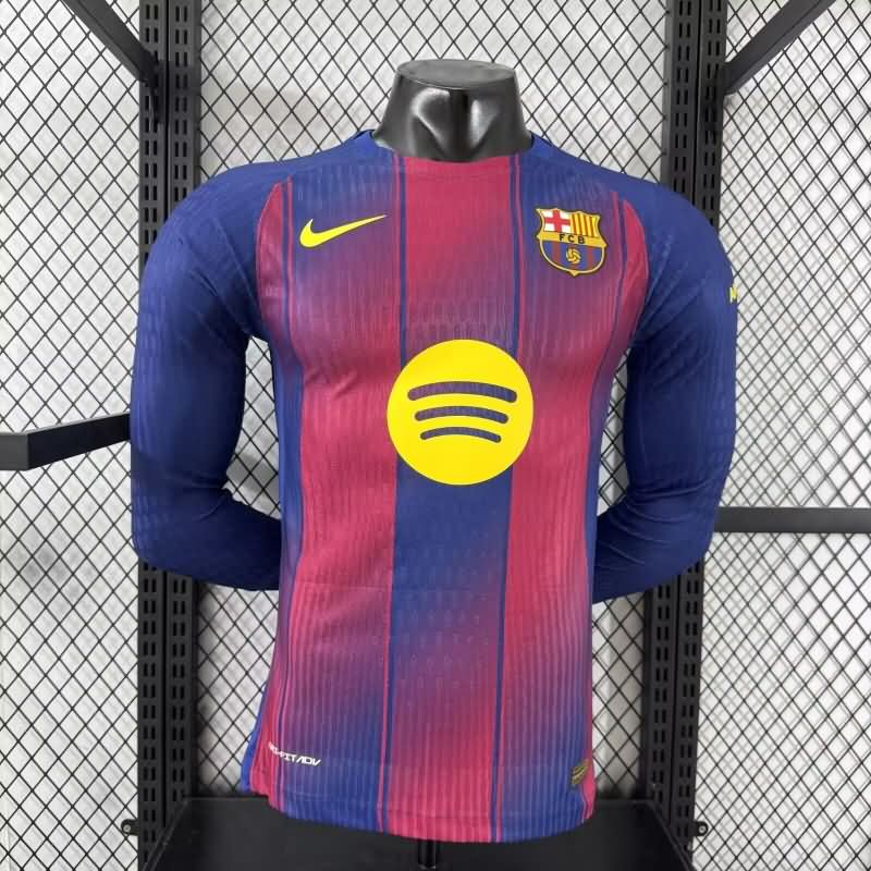 AAA Quality Barcelona 25/26 Home Long Sleeve Soccer Jersey (Player)