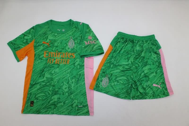 Kids AC Milan 25/26 Goalkeeper Green Soccer Jersey And Shorts