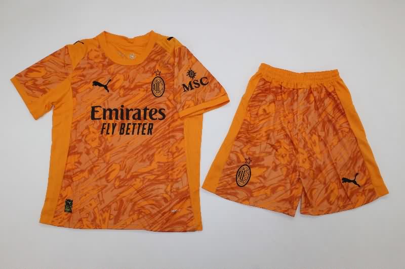 Kids AC Milan 25/26 Goalkeeper Orange Soccer Jersey And Shorts