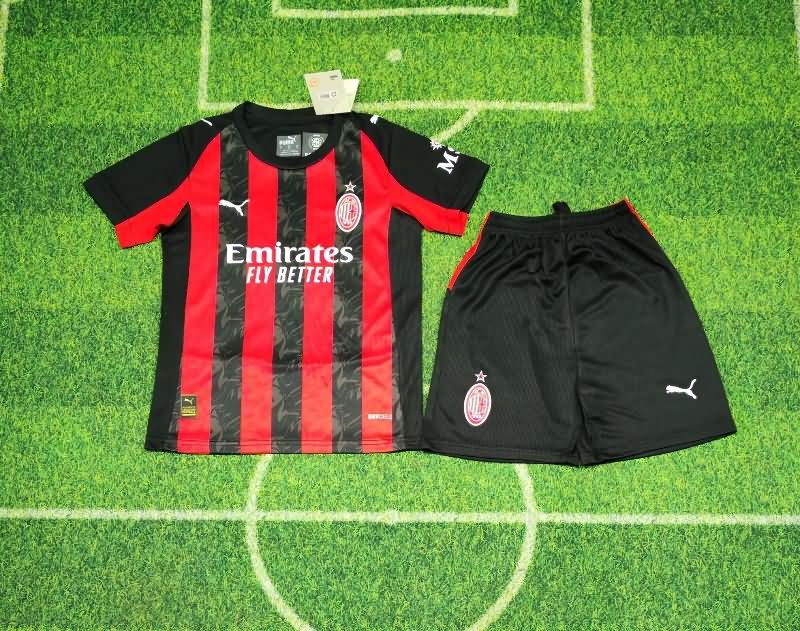 Kids AC Milan 25/26 Home Soccer Jersey And Shorts Leaked