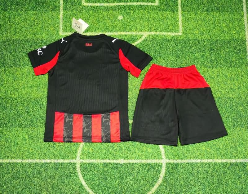 Kids AC Milan 25/26 Home Soccer Jersey And Shorts Leaked