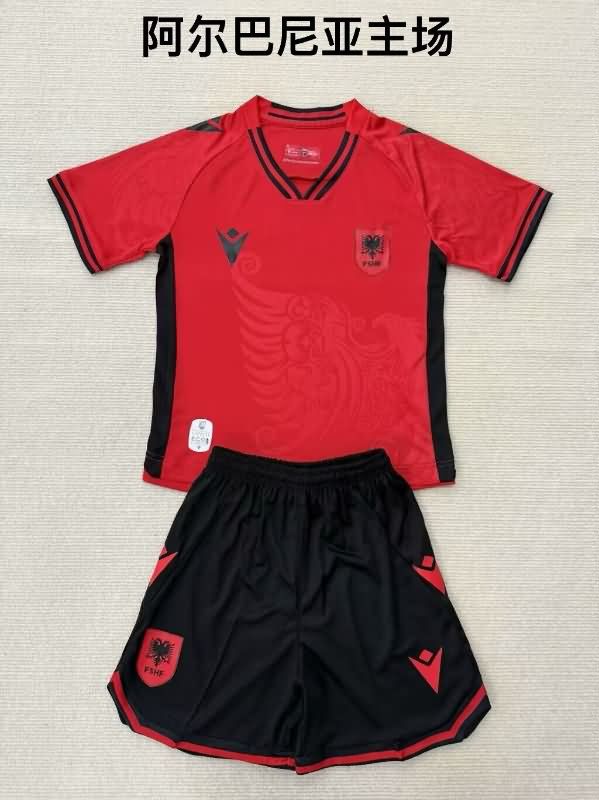 Kids Albania 2025 Home Soccer Jersey And Shorts