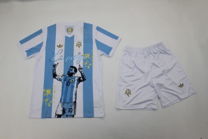 Kids Argentina 2025 MESSI Special Soccer Jersey And Shorts 02