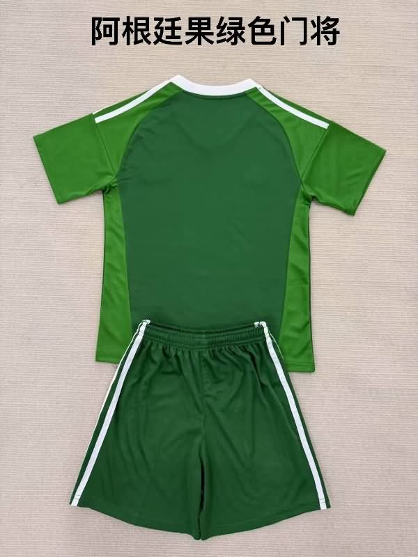 Kids Argentina 2025 Goalkeeper Green Soccer Jersey And Shorts