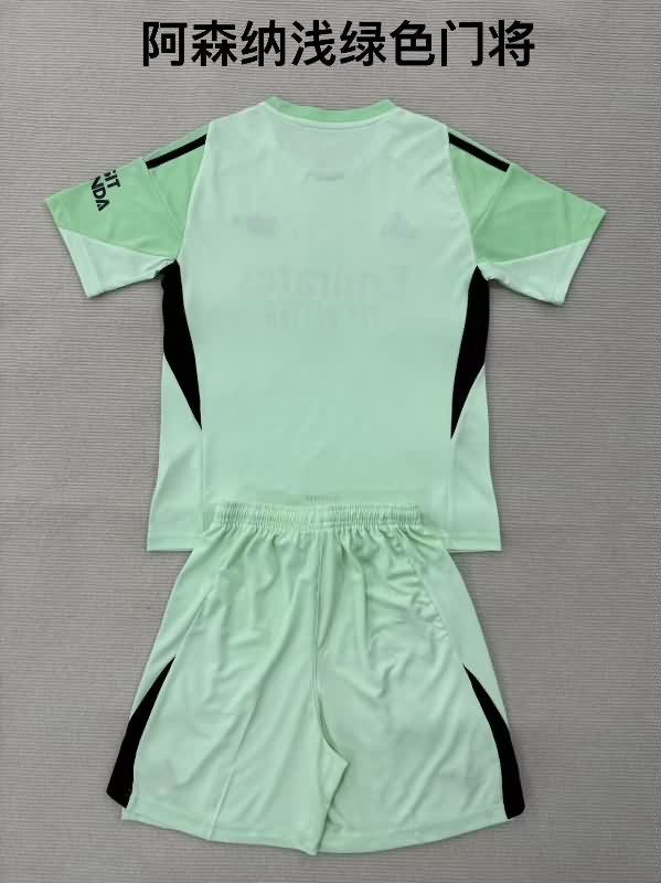 Kids Arsenal 25/26 Goalkeeper Green Soccer Jersey And Shorts 02