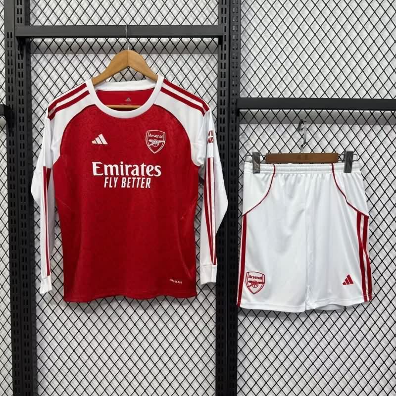 Kids Arsenal 25/26 Home Long Sleeve Soccer Jersey And Shorts Kids Arsenal 25/26 Home Long Sleeve Soccer Jersey And Shorts