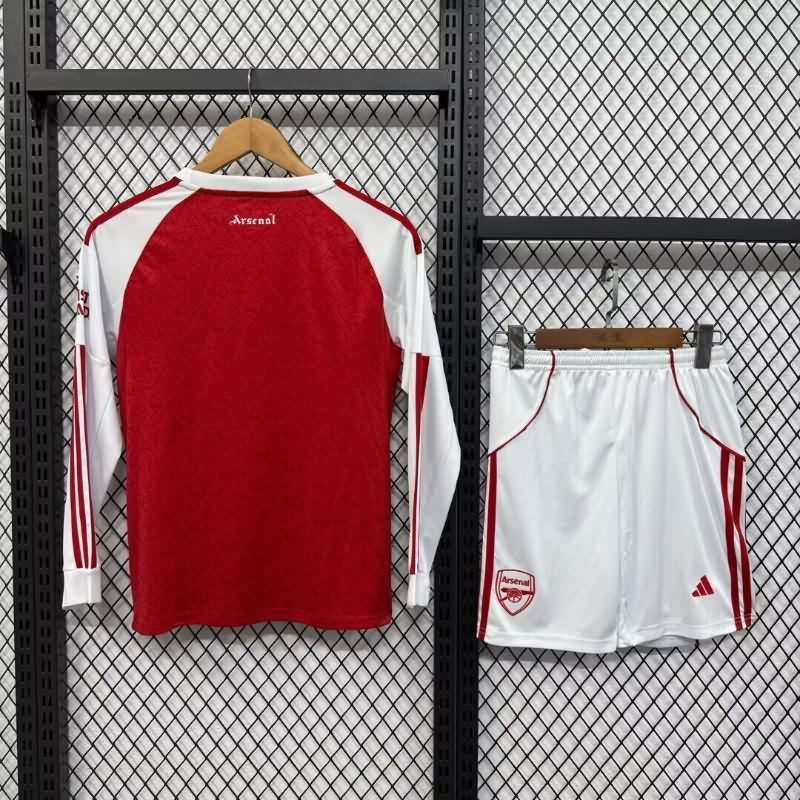 Kids Arsenal 25/26 Home Long Sleeve Soccer Jersey And Shorts