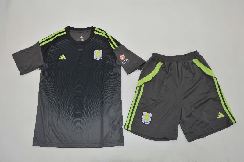 Kids Aston Villa 25/26 Goalkeeper Black Soccer Jersey And Shorts