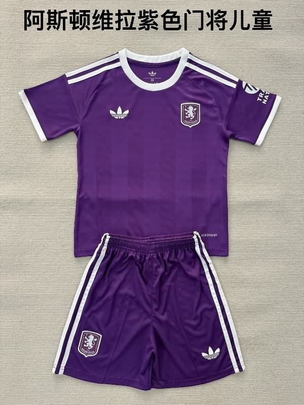 Kids Aston Villa 25/26 Goalkeeper Purple Soccer Jersey And Shorts