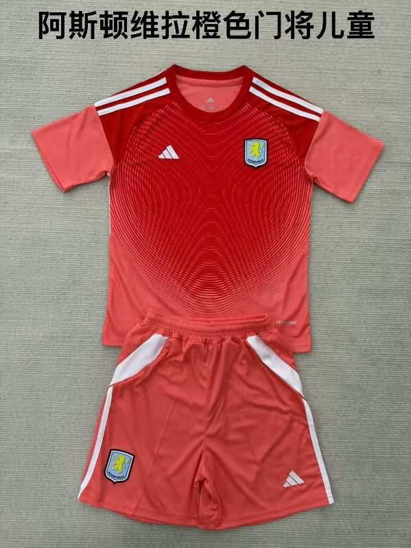 Kids Aston Villa 25/26 Goalkeeper Red Soccer Jersey And Shorts
