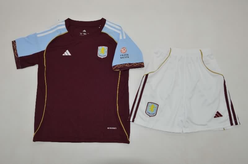 Kids Aston Villa 25/26 Home Soccer Jersey And Shorts