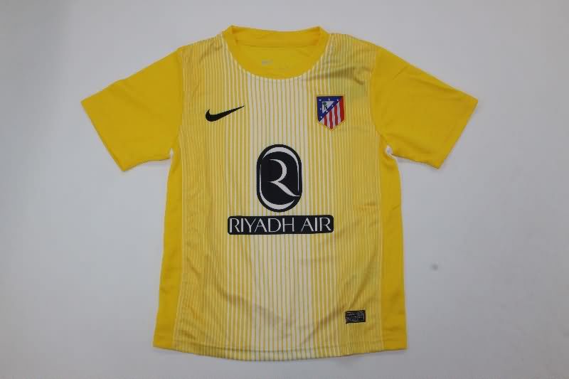 Kids Atletico Madrid 25/26 Goalkeeper Yellow Soccer Jersey And Shorts