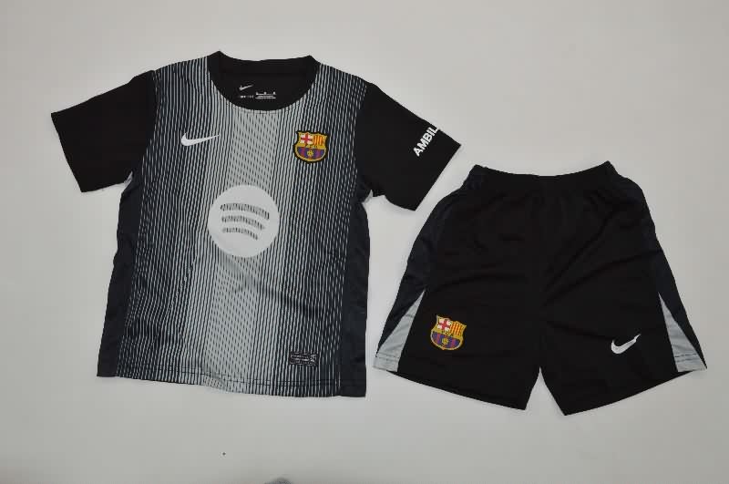 Kids Barcelona 25/26 Goalkeeper Black Soccer Jersey And Shorts