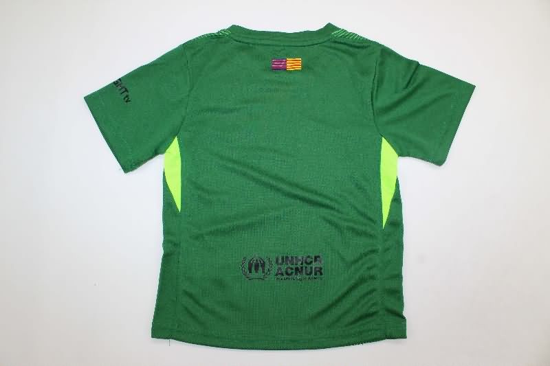 Kids Barcelona 25/26 Goalkeeper Green Soccer Jersey And Shorts
