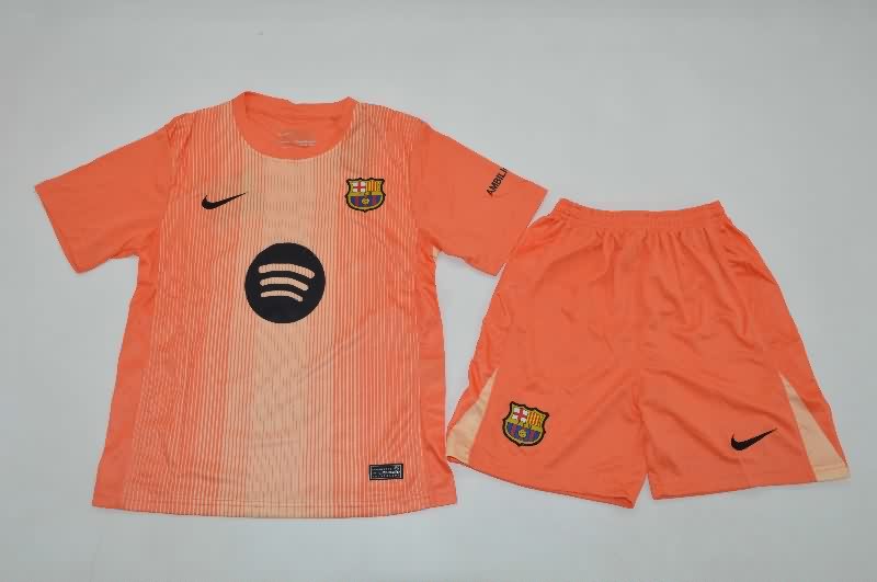 Kids Barcelona 25/26 Goalkeeper Orange Soccer Jersey And Shorts