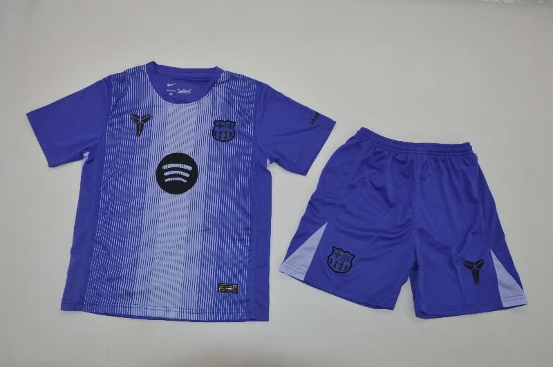 Kids Barcelona 25/26 Goalkeeper Purple Soccer Jersey And Shorts