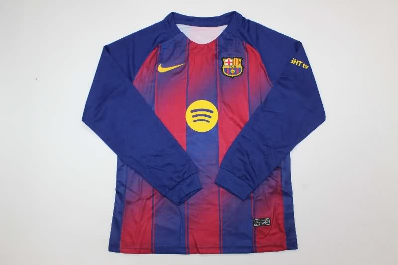 Kids Barcelona 25/26 Home Long Sleeve Soccer Jersey And Shorts