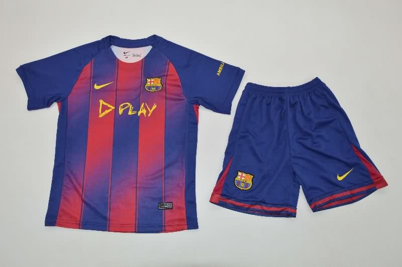 Kids Barcelona 25/26 Home Soccer Jersey And Shorts Sponsor
