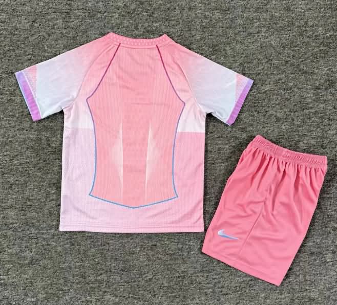 Kids Barcelona 25/26 Pink Soccer Jersey And Shorts 02