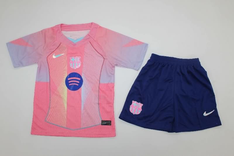 Kids Barcelona 25/26 Training Soccer Jersey And Shorts 02