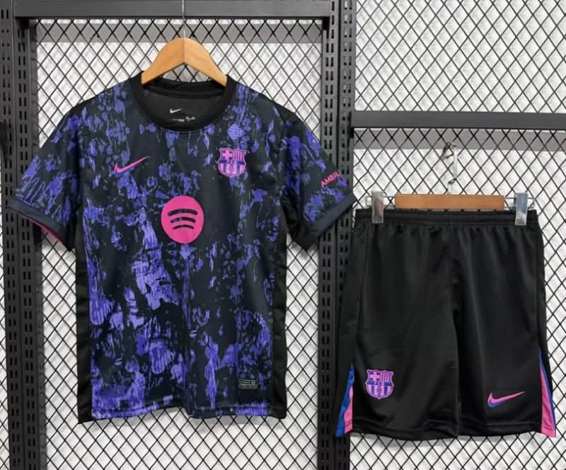 Kids Barcelona 25/26 Training Soccer Jersey And Shorts 03