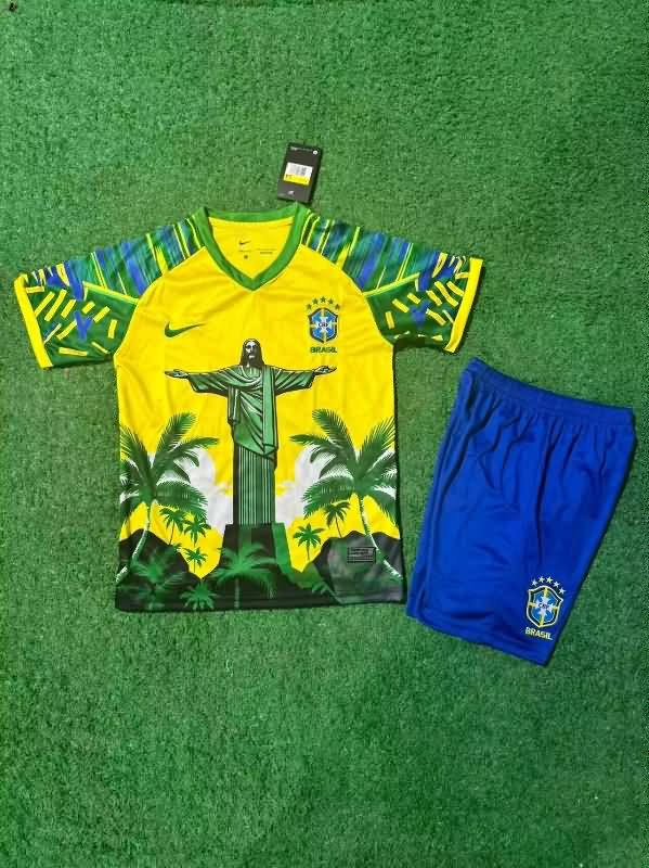 Kids Brazil 2025 Special Soccer Jersey And Shorts 02