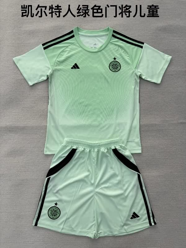 Kids Celtic 25/26 Goalkeeper Green Soccer Jersey And Shorts