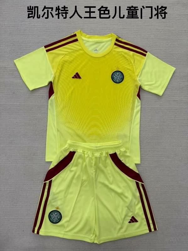 Kids Celtic 25/26 Goalkeeper Yellow Soccer Jersey And Shorts